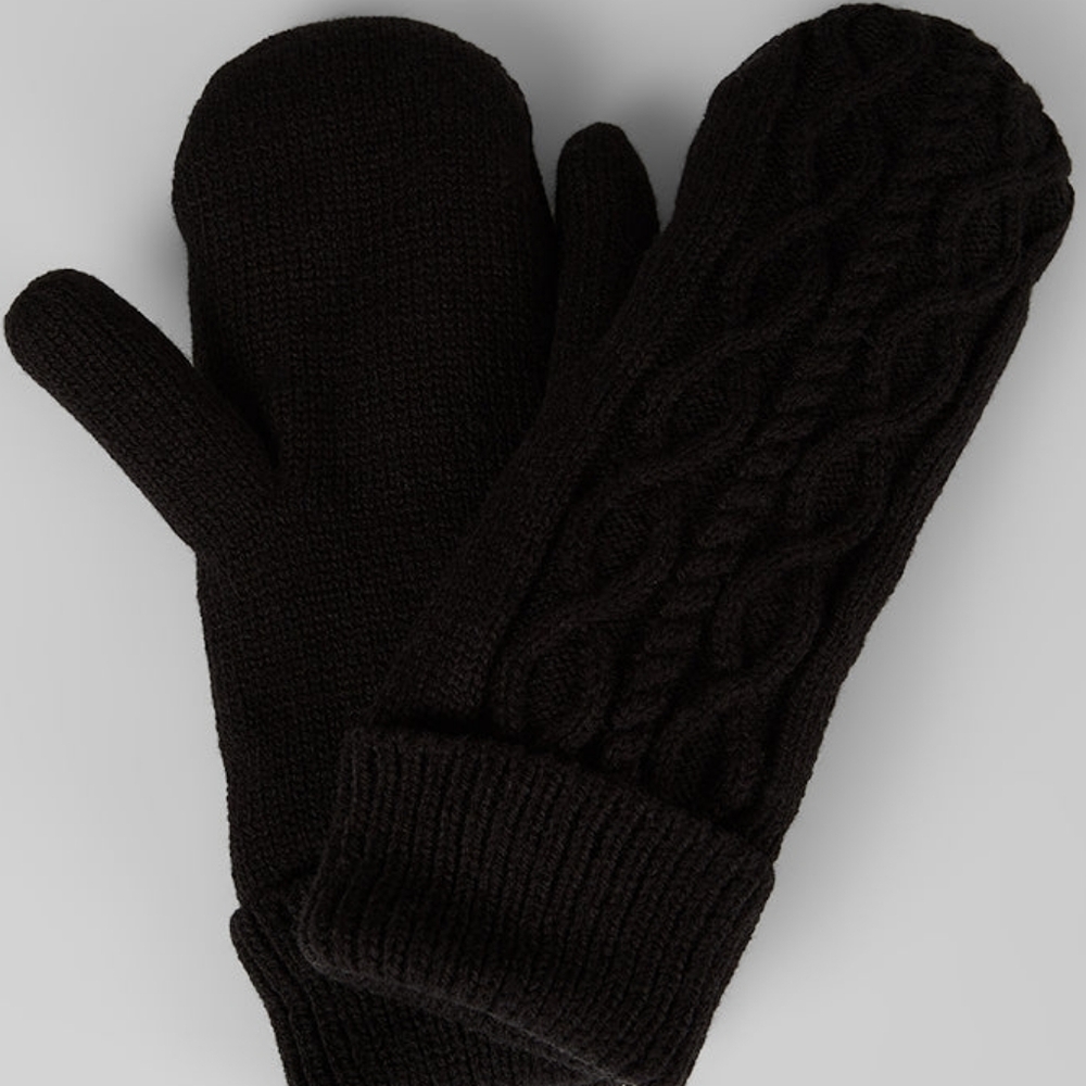 32 Degrees winter thick sherpa lined chunky charcoal Black Cable Knit Mittens